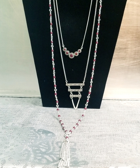 Lucky Brand Layers 3 tier Silver Necklace NWT RETAILS FOR $49 LONG - Picture 10 of 16
